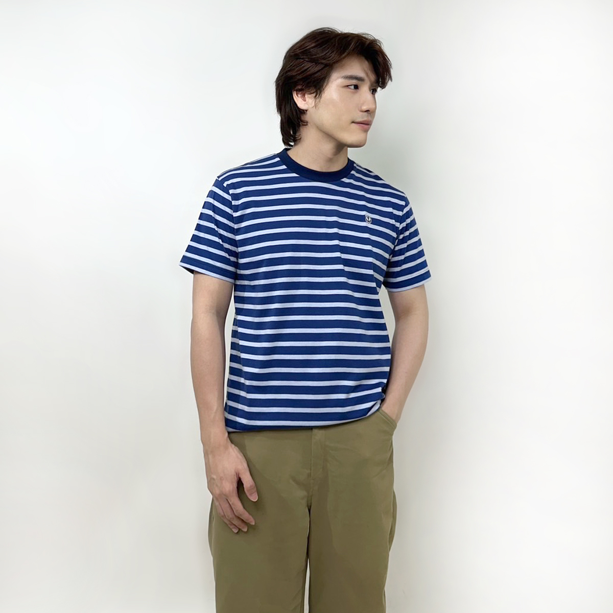 Striped T-shirt With Embroidery (100% Cotton) (blue) – Bluepin Online 